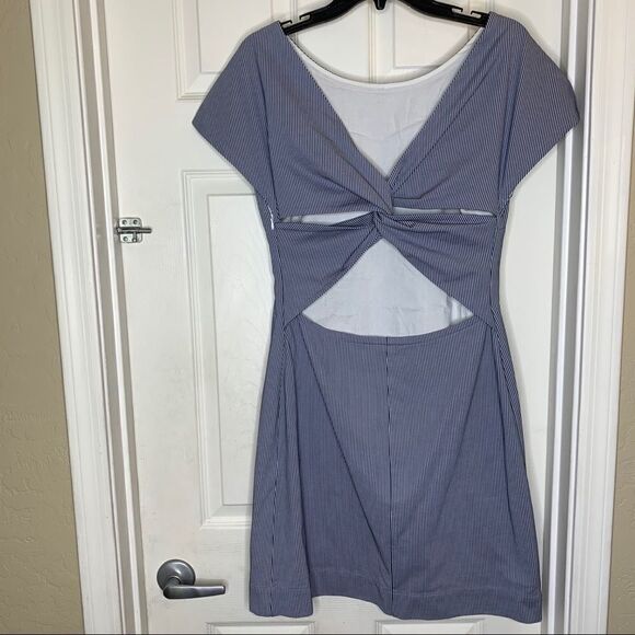 Theory Andrizza Pinstriped Blue Seersucker Dress - Picture 8 of 11